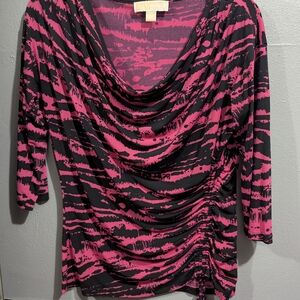 Michael Kors Pink & Black Draped Ruched Top